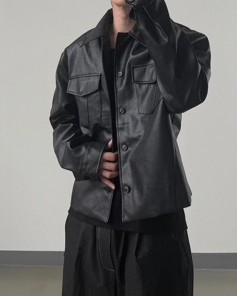 Mark Pocket Short Leather Jacket