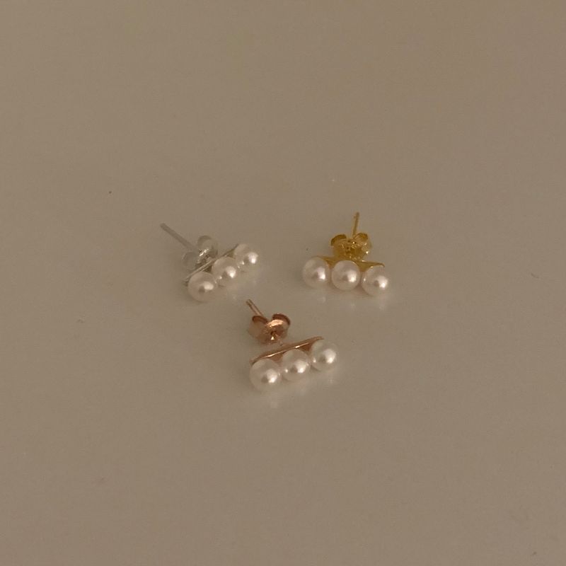  (silver925) スリーパールピアス *gold