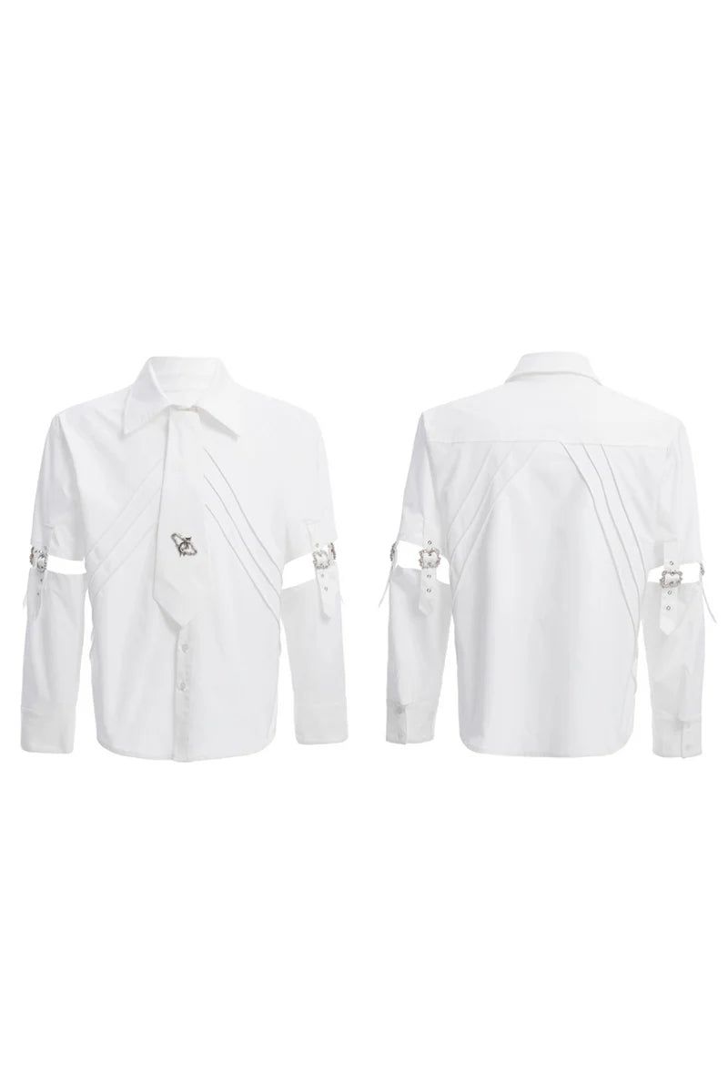 Strap Cutout Layered Button-Up Shirt