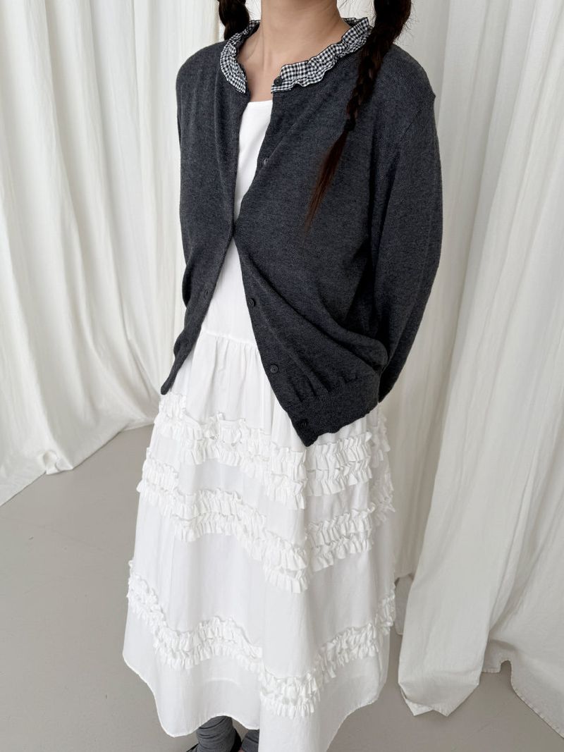 check frill cardigan 