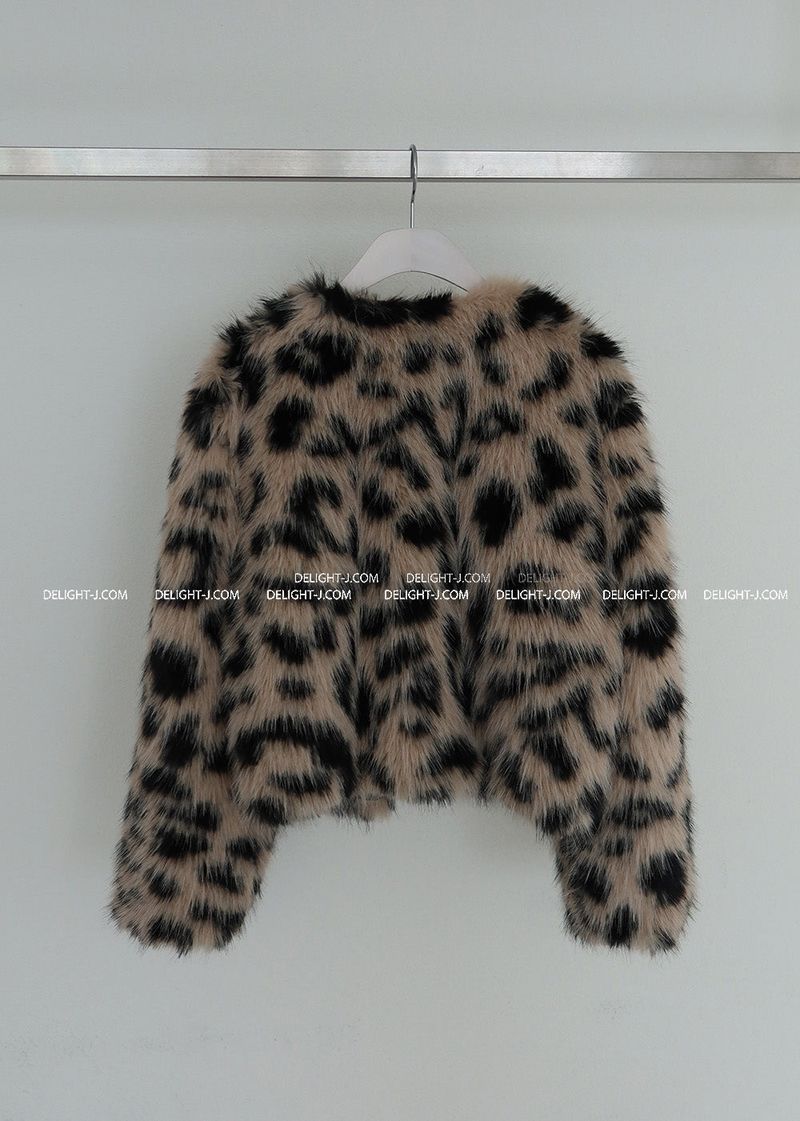 leopard leopard print cropped fur jacket