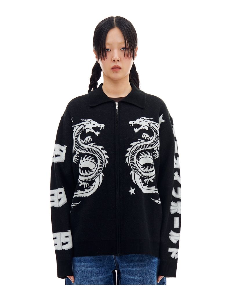 ARCHIVE BOLD(アーカイブボールド)の「DRAGON KNIT ZIP-UP (BLACK)(Tops)」