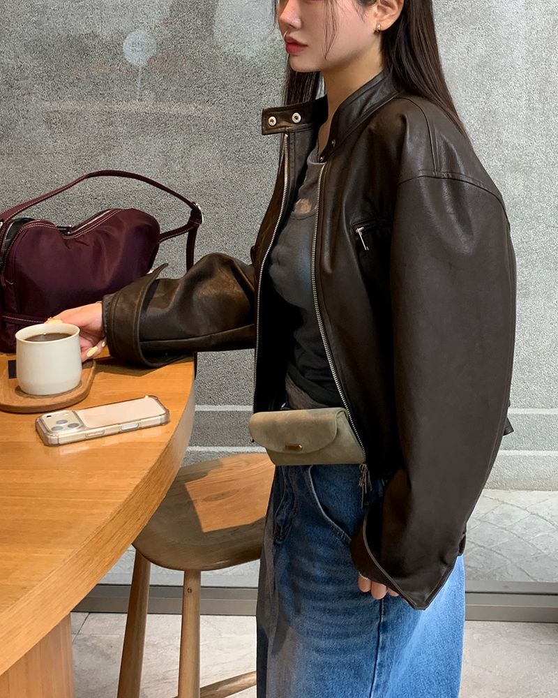 [BELLIDE MADE] BAND COLLAR, SUEDE CROP JACKET