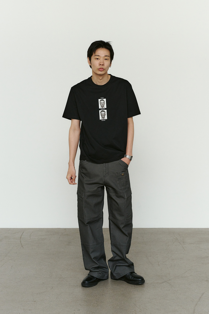 4 Panel Cargo Pockets Herringbone Twill Pants (Gray)