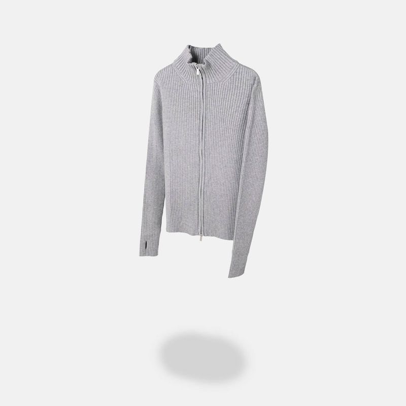 Rib Line Muscle Fit Zip-Up Knit