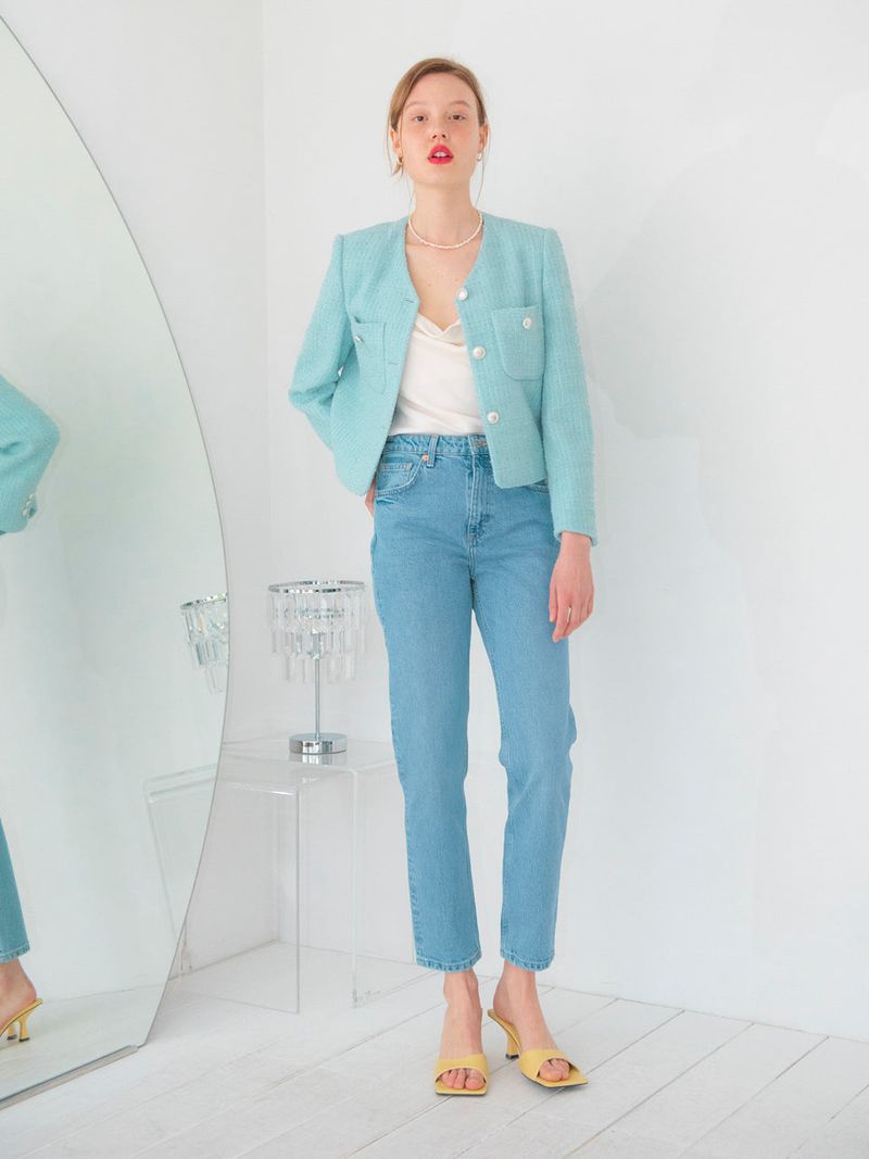 POCKET POINT V-NECK TWEED JACKET_MINT