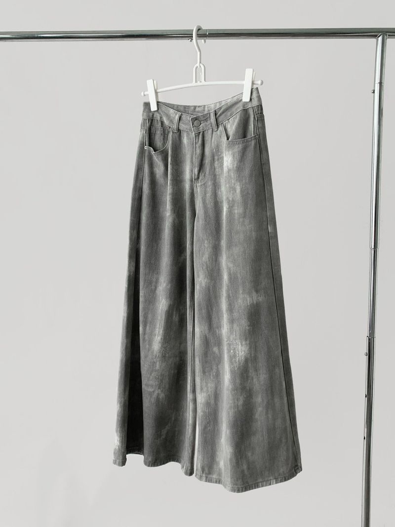 Gray washed wide cotton pants