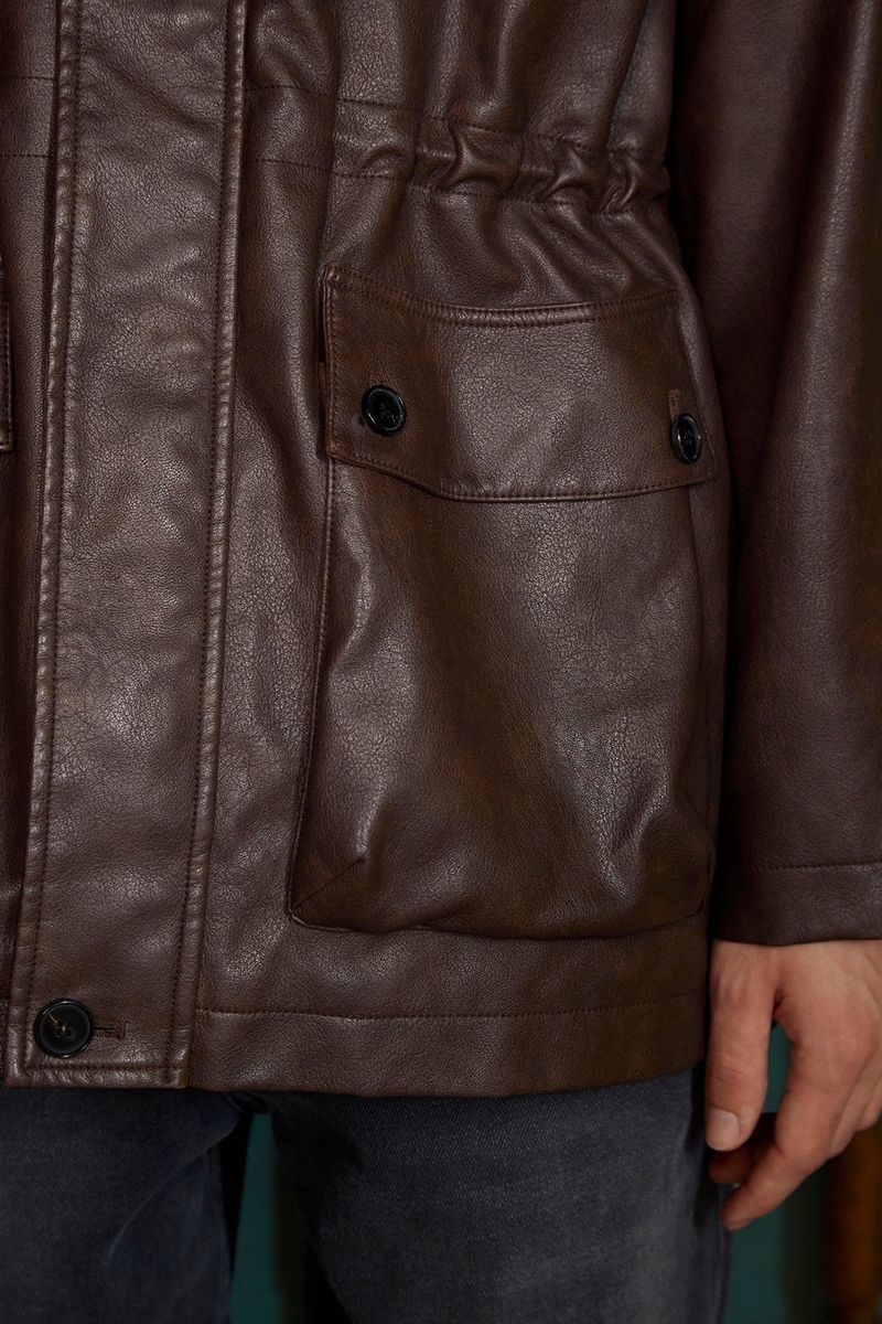 WASHED LEATHER FIELD JACKET / BROWN