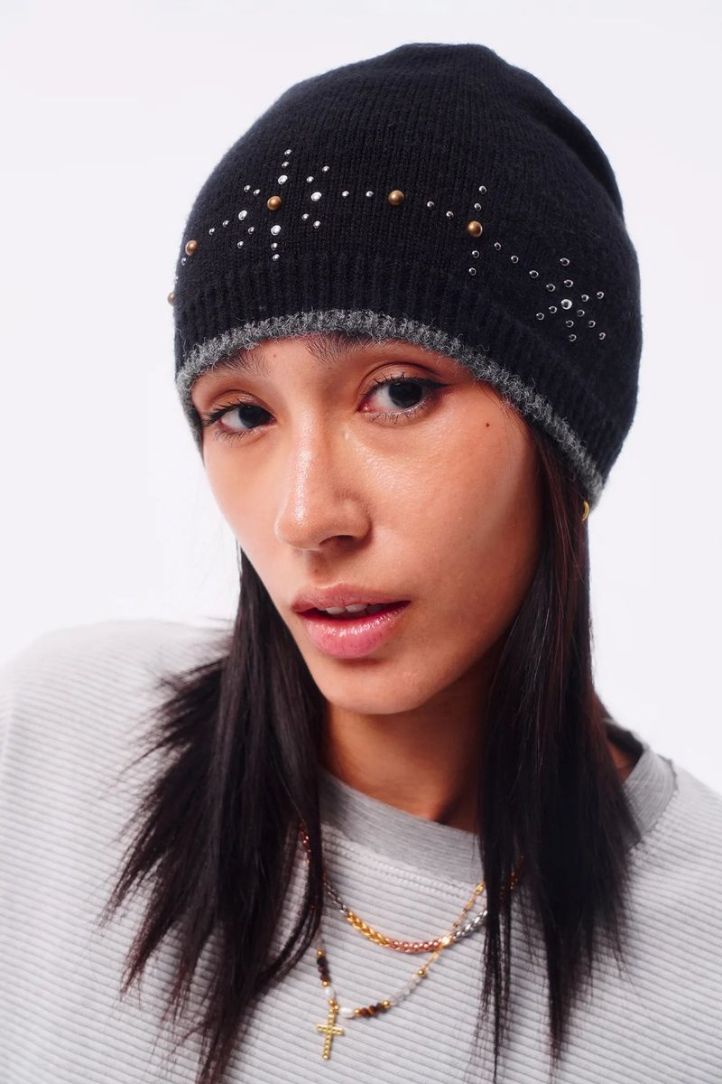 RIVET TOTEM WOOL-LIKE EDGE HEATHER BLEND BEANIE
