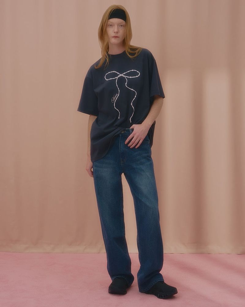 WAVE PEARL RIBBON TSHIRT-CHARCOAL