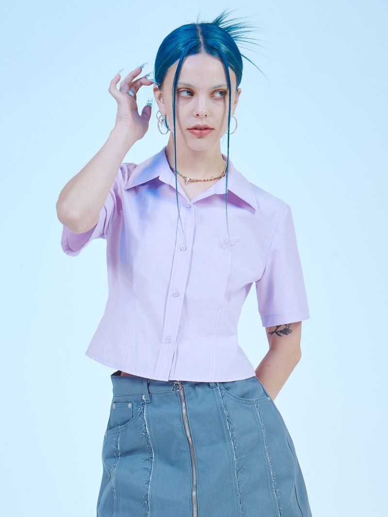 DILETTANTISME(ディレッタンティズム)の「CROP SHORT-SLEEVES COTTON SHIRTS(LAVENDER)(Tops)」