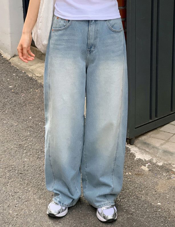 Light Blue Washing Wide Denim Pants