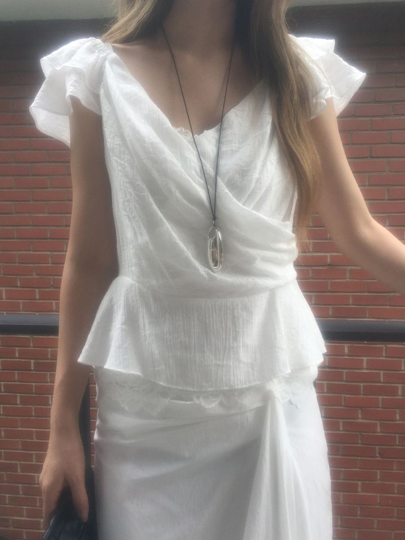 Dining wrap frill blouse