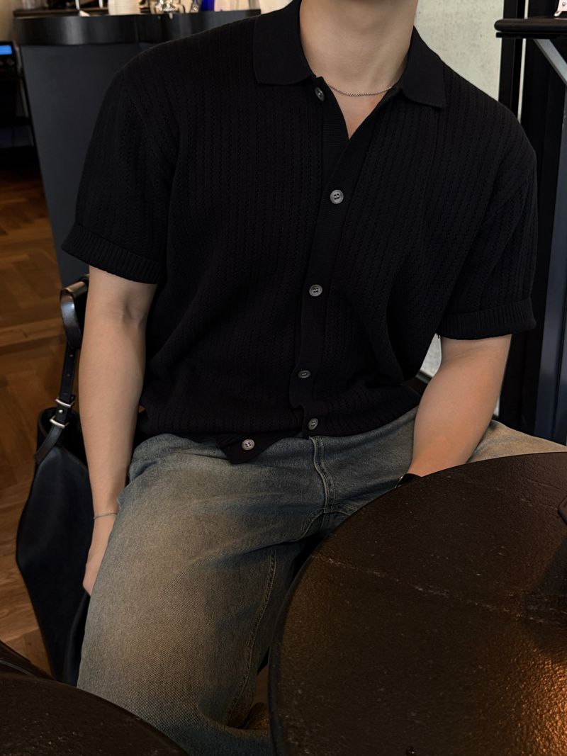 Cable scotch collar cardigan