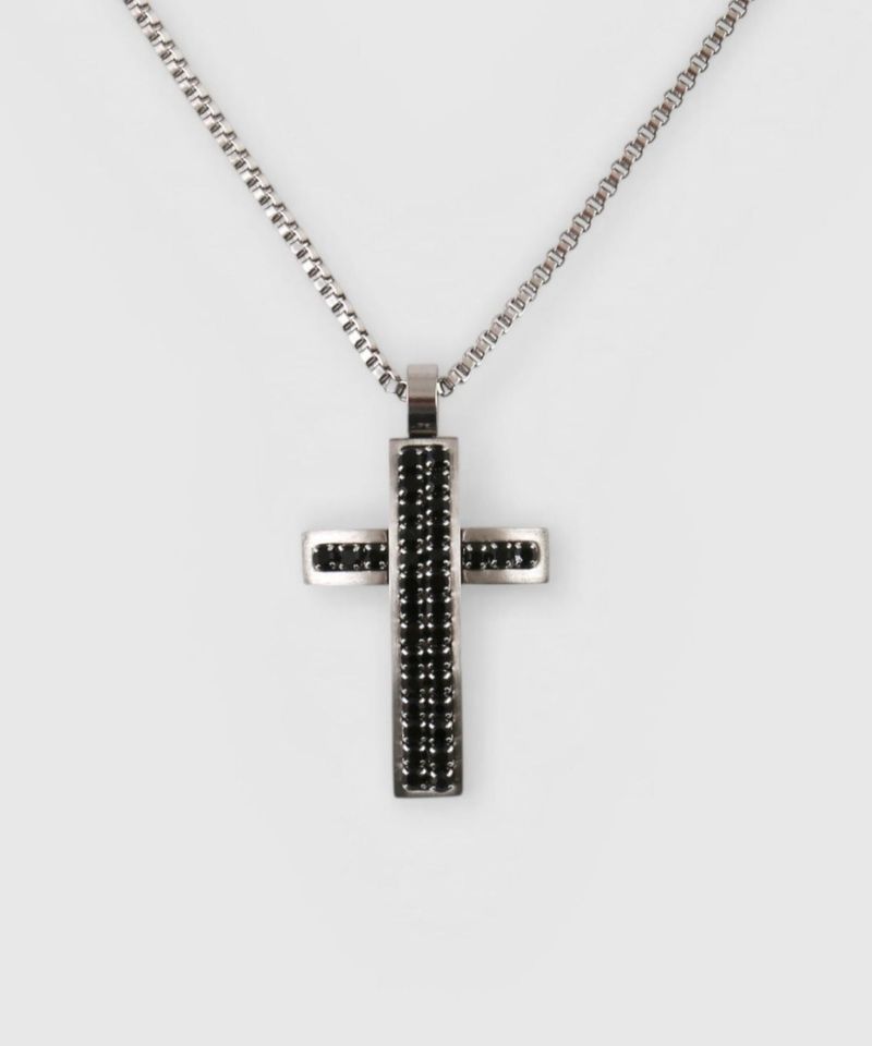 NN-101 Black Line Cross Necklace