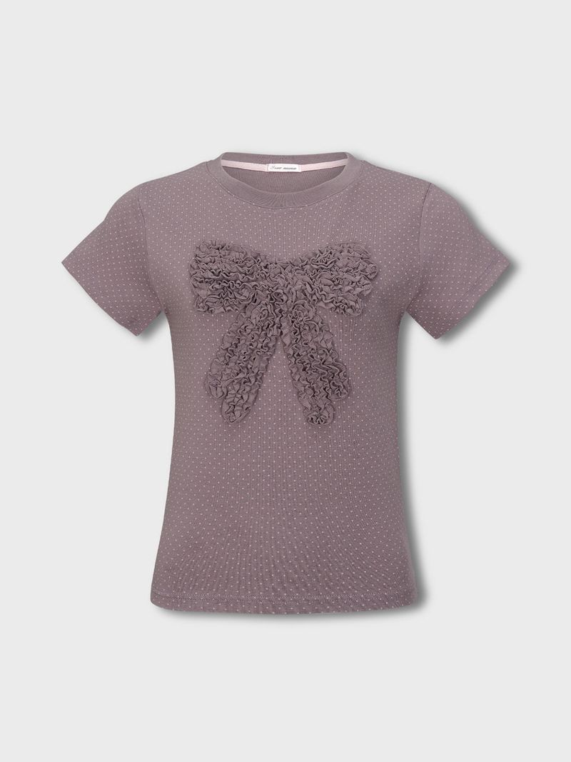 Dot Frill Ribbon T-Shirt (COCOA)