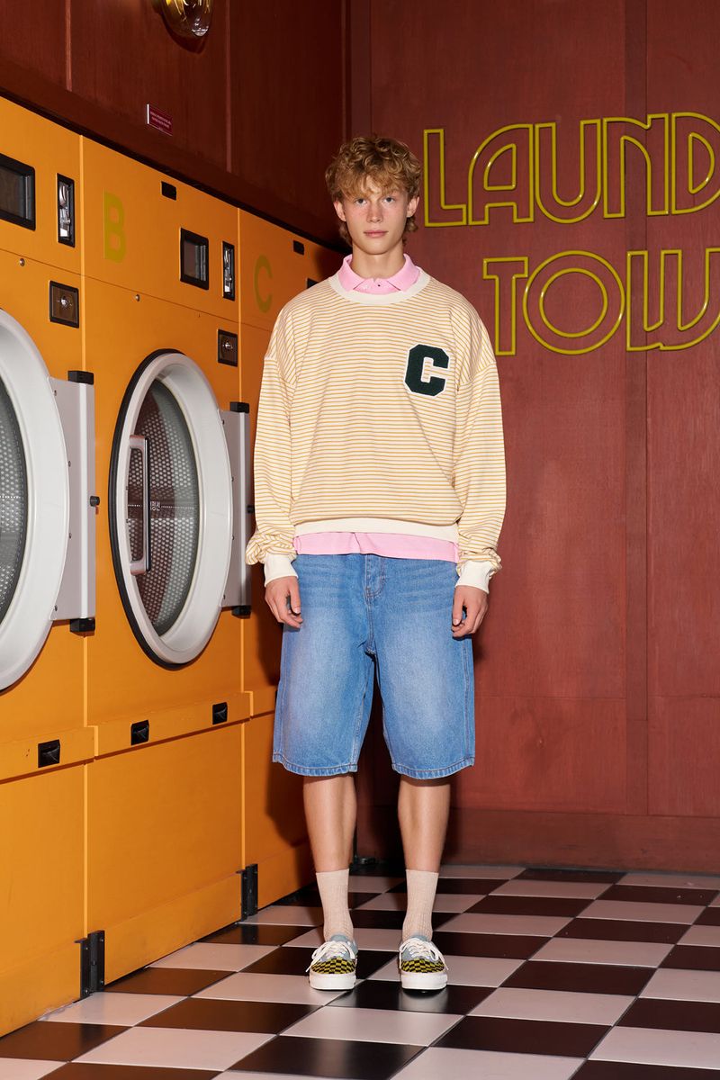 C patch Stripe Sweatshirt / Yellow [Unisex]