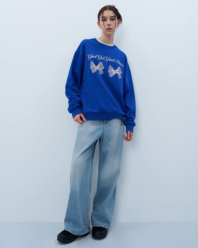 TWIN RIBBON SWEATSHIRT-BLUE