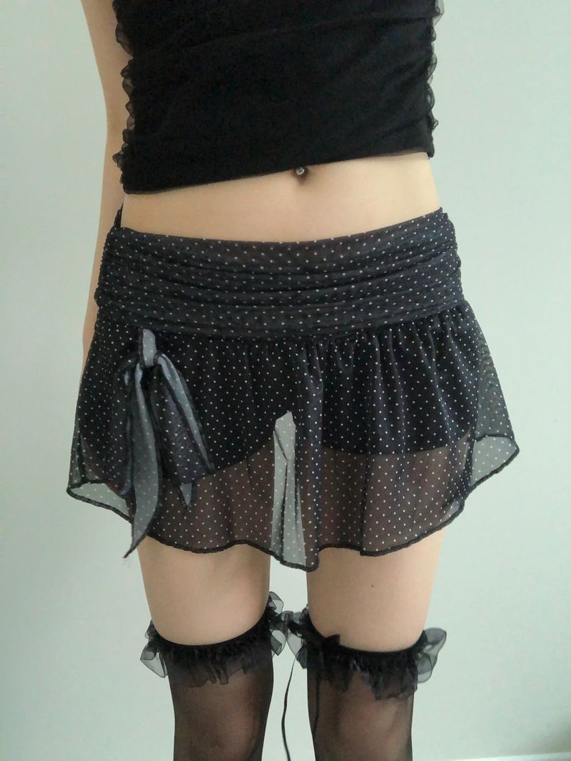 Dot Ribbon Strap Skirt (Black