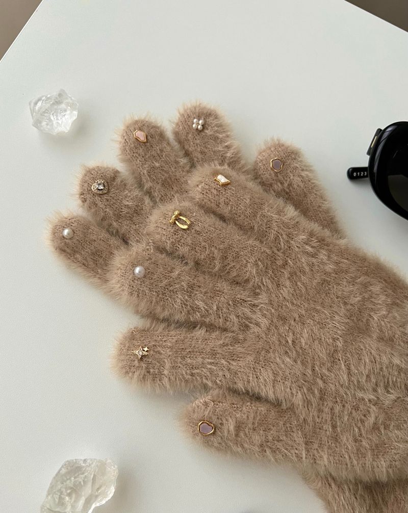 RGO Ballet Core Ribbon Jewelry Year-end Look Hip Cubic Long Heating Fleece-Lined Fur Mink Black White Brown Beige Gloves (Select 3 Colors)