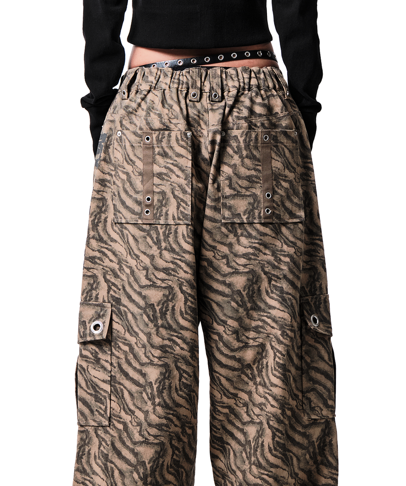 ZEBRA CAMO EYELET BELT-LOOP CARGO PANTS