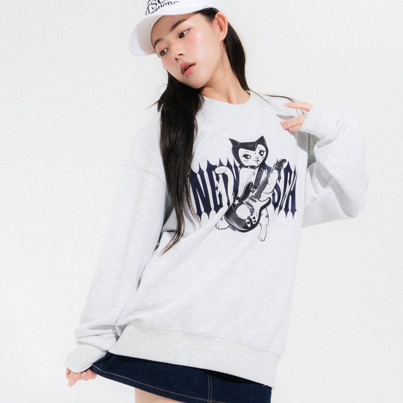 NEWKITSCH(ニューキッチジェネレーション)の「ROCK CAT SWEATSHIRTS-LIGHT MELANGE(Tops)」