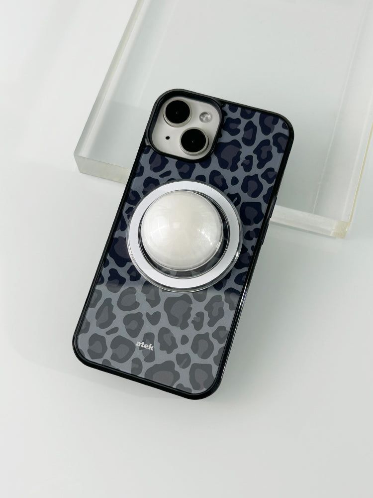 Leopard Magsafe Glass Bumper Case(Grey)