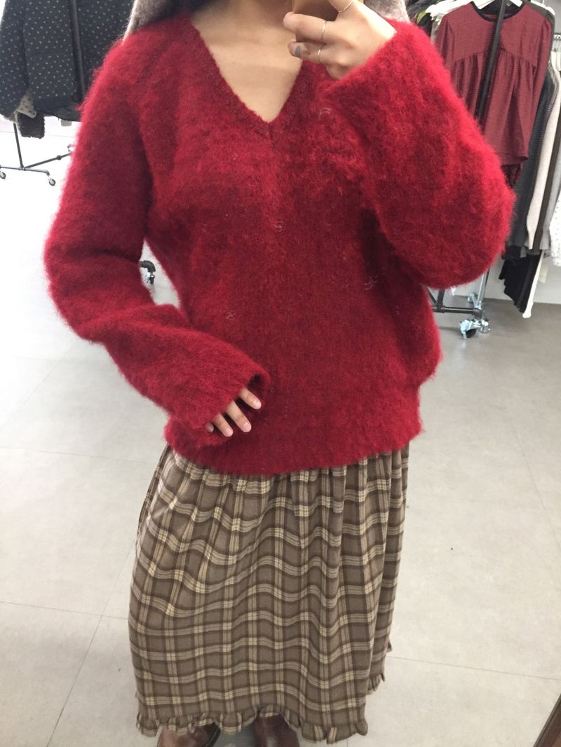 [MD Pick]Wool-Touch Brush V-Neck Knit (4 Colors)