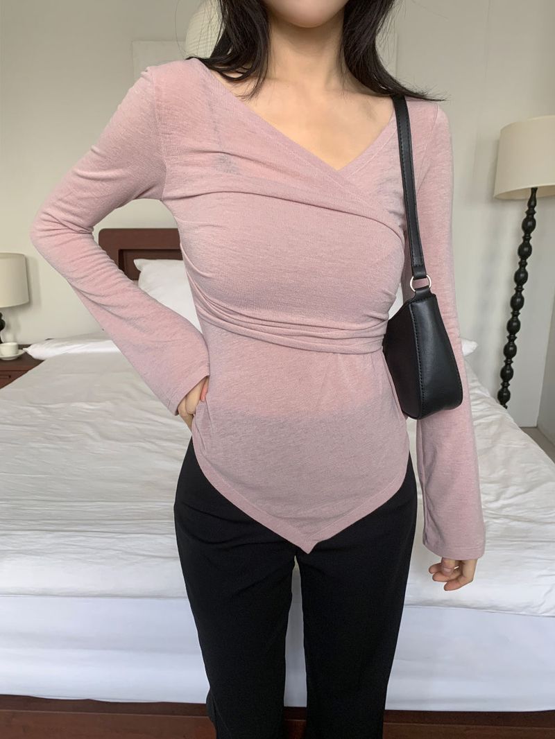 Berre Wrap Shirring Asymmetric Long Sleeve Tee