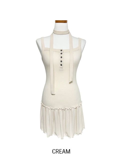 Tiz Button Ruffle Layered Sleeveless Scarf Set