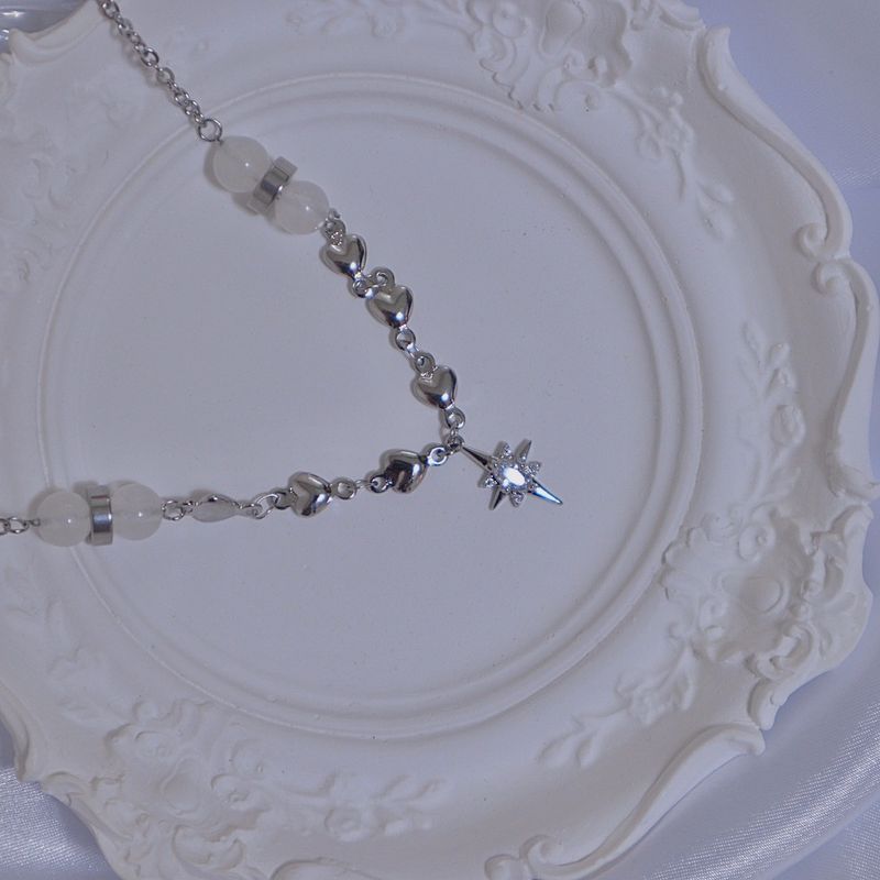 Crystal Heart White Jade Gemstone Necklace