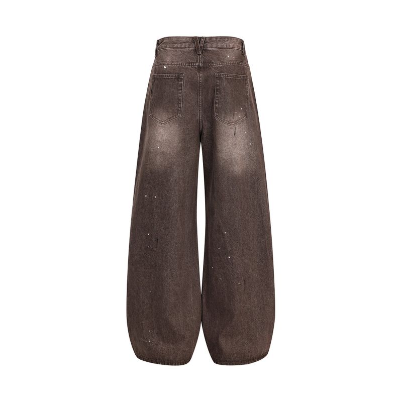 Brown Star Patch Washed Denim Pants