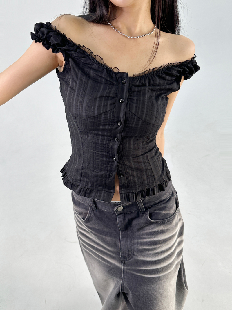 FRILL LACE BLOUSE SLEEVELESS 🤍🖤