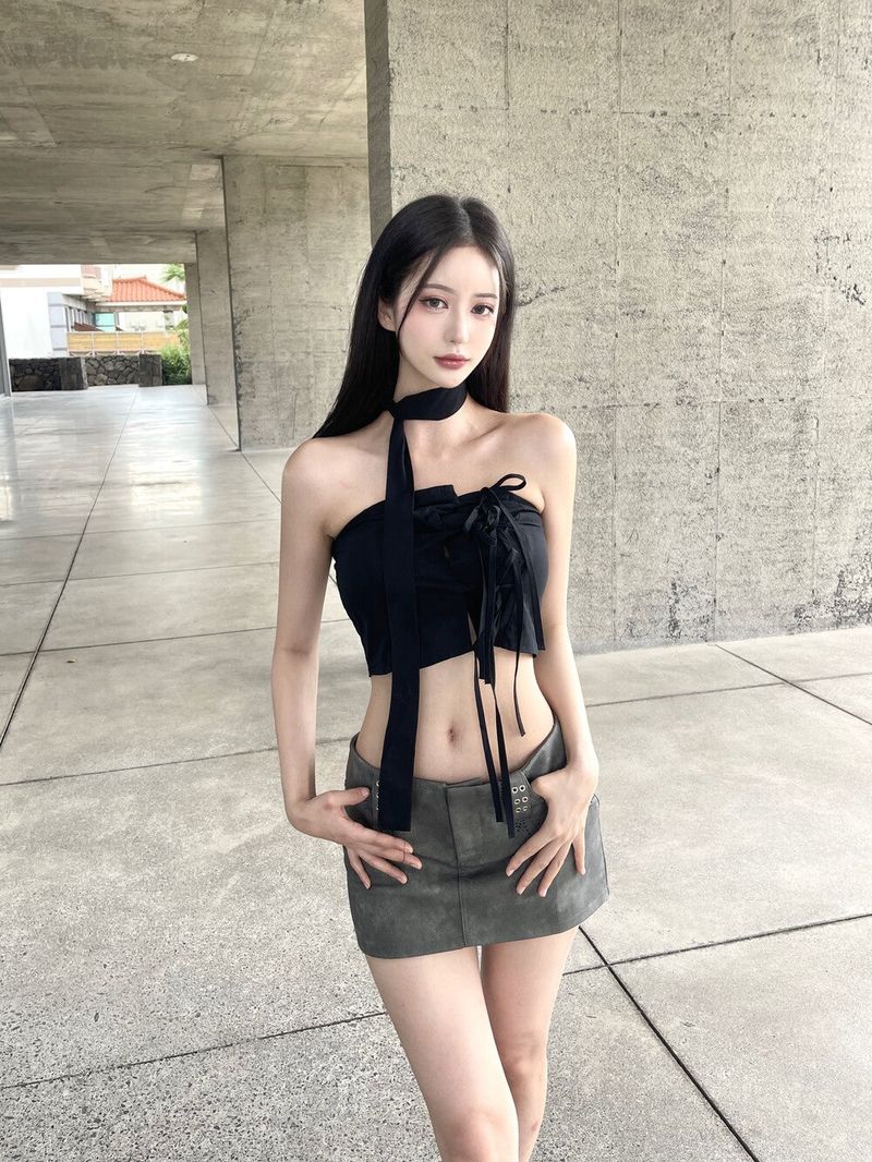 1012. Ribbon scarf top (3color)