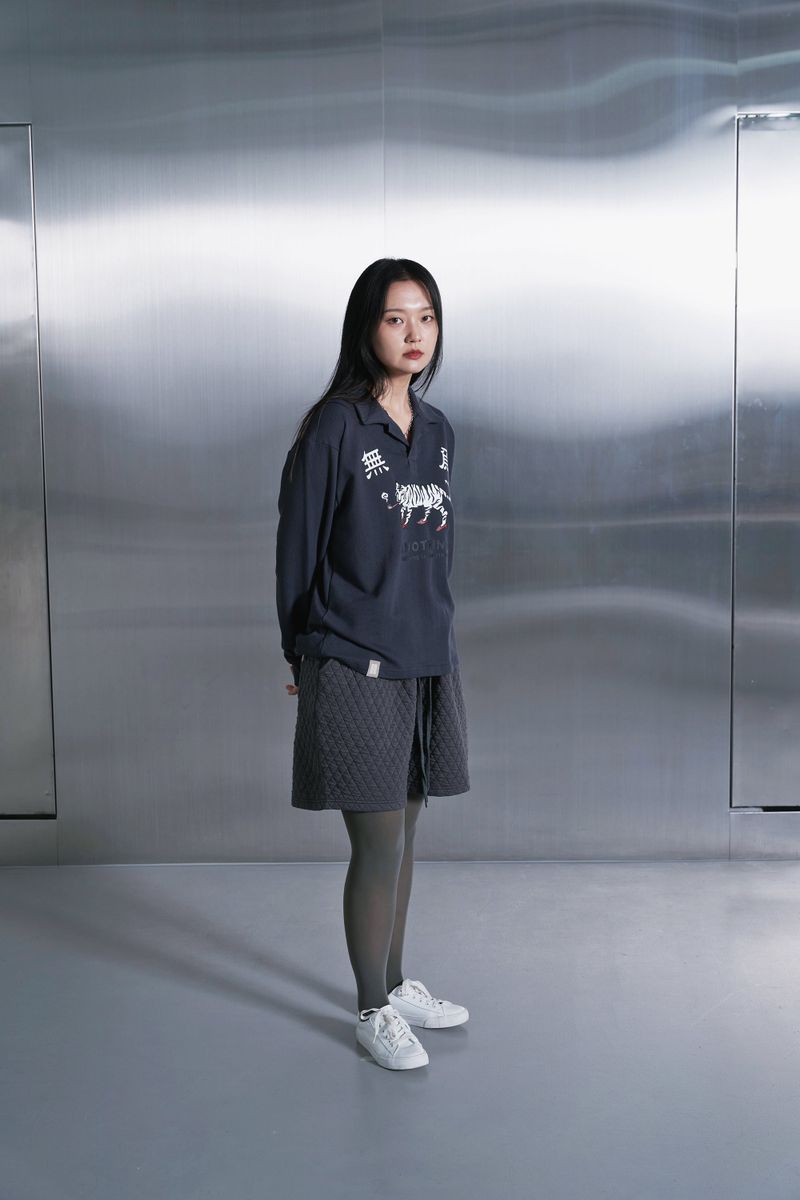 MU-WI PIN-KNIT COLLAR-TEE (Charcoal)