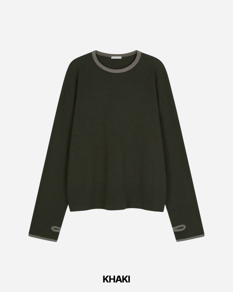 Grid Crop Waffle Ringer Tee