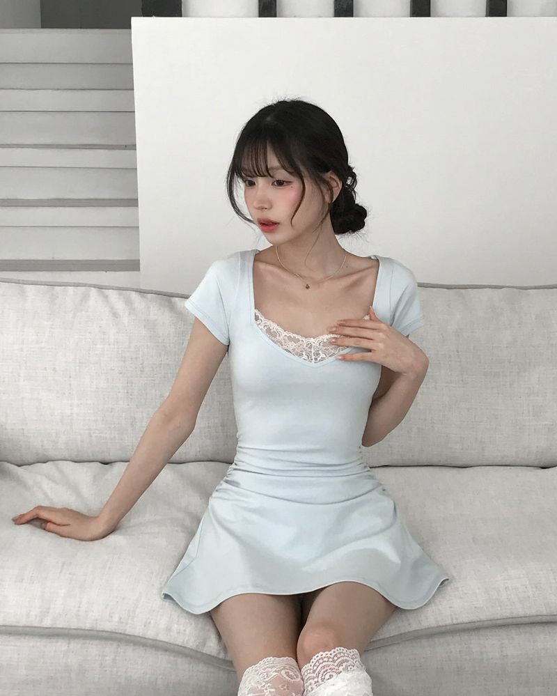 [MADE] Viola Lace Shirred Mini Dress