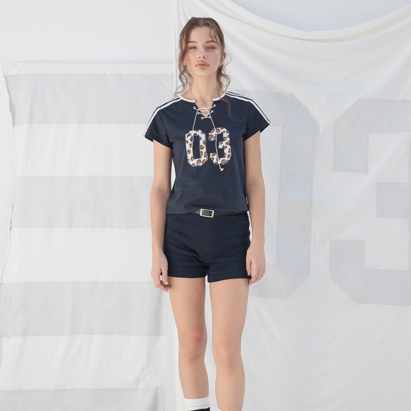 SPORTY LACE-UP T-SHIRT (NAVY)