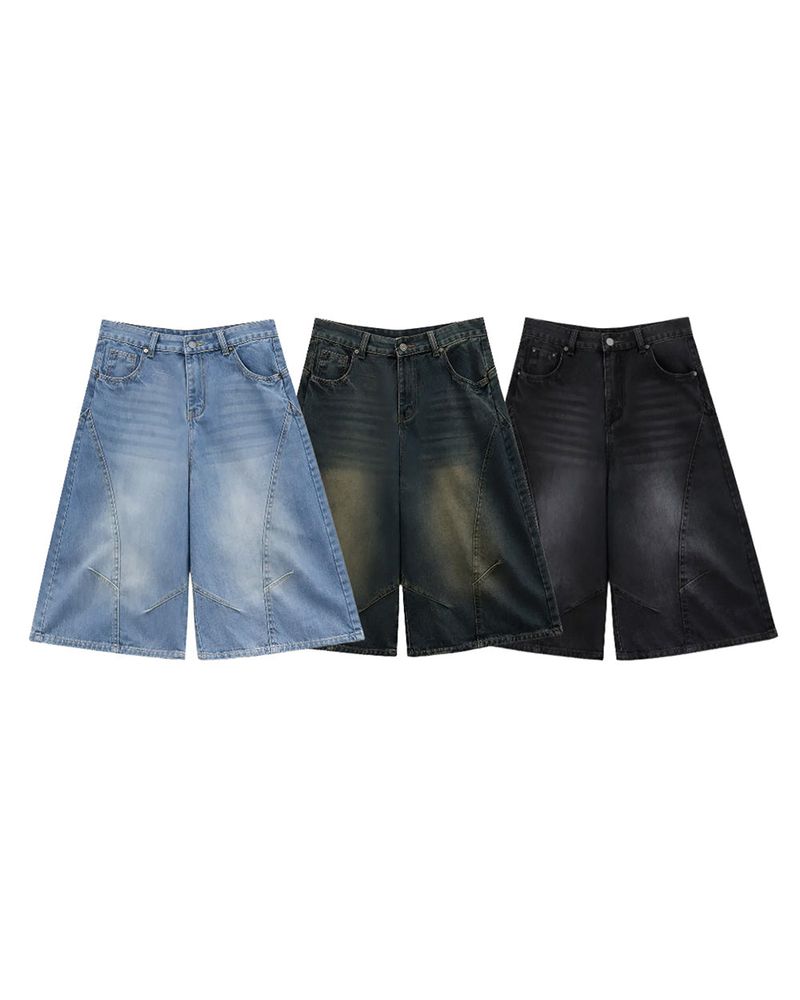 Rond Curved Washed Bermuda Denim