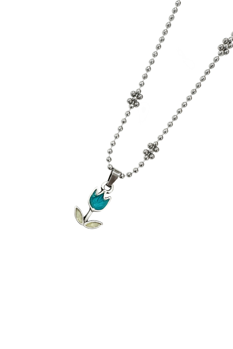 Flower ball chian] blue tulip necklace