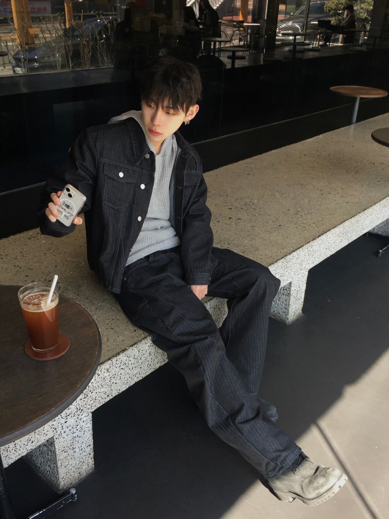 [SET] Aubert Non-Faded Wrap Denim Jacket 2C