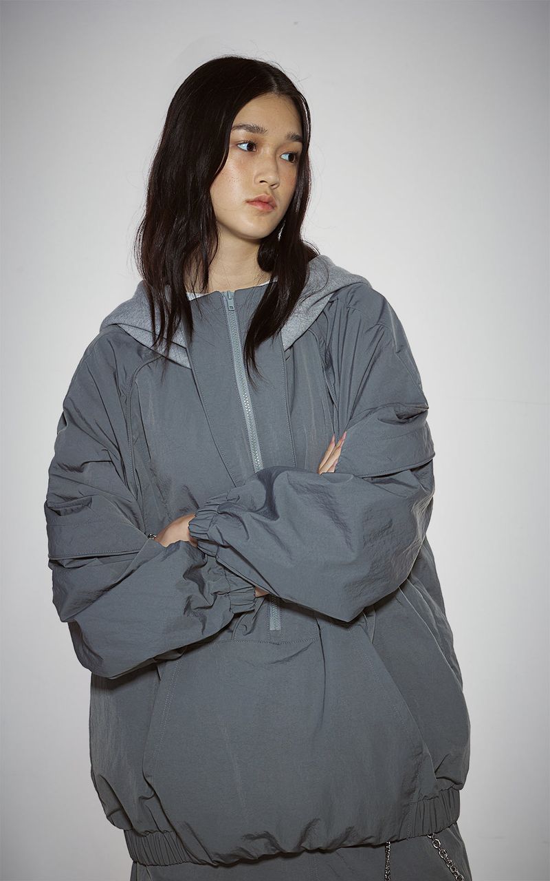 PIPPING MIX ANORAK HOODIE_GRAY