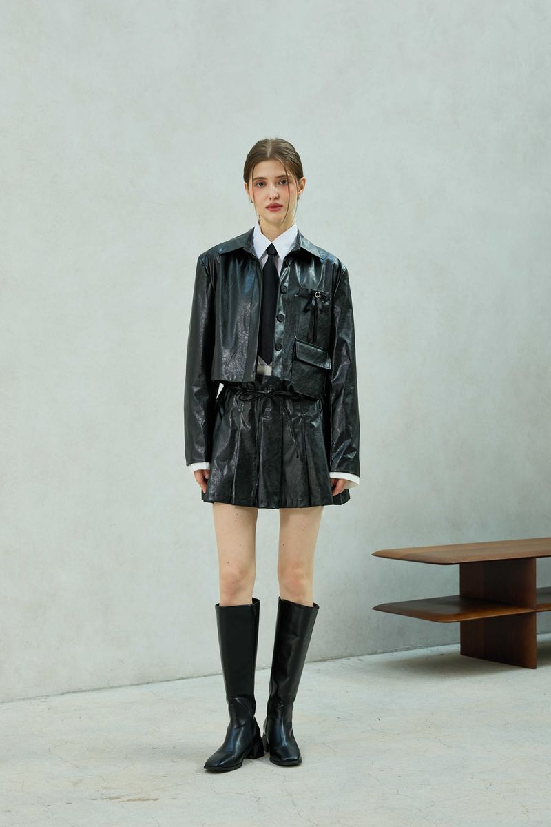 MOLLY LEATHER CROP JACKET / BLACK