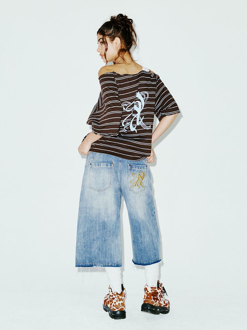 STRIPE OFF SHOULDER SS CHARCOAL