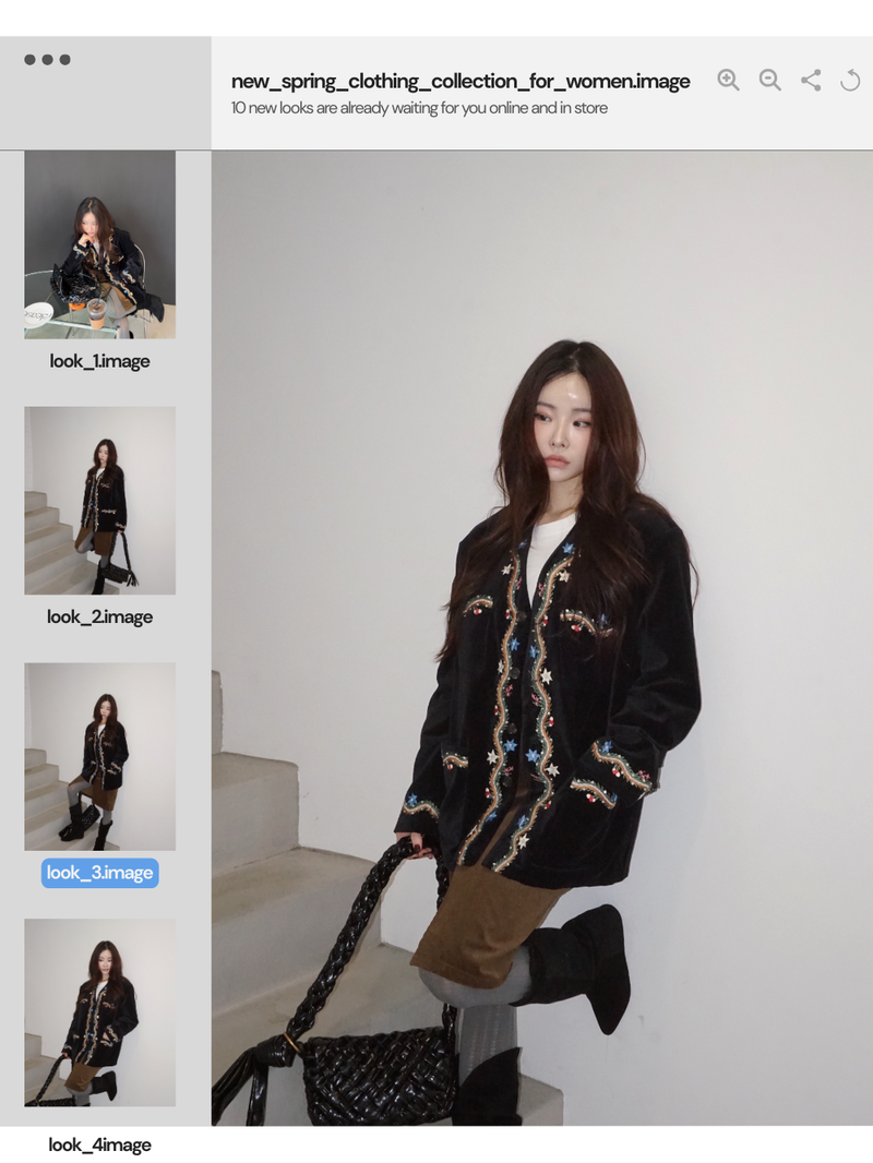 French velvet embroidered no collar jacket