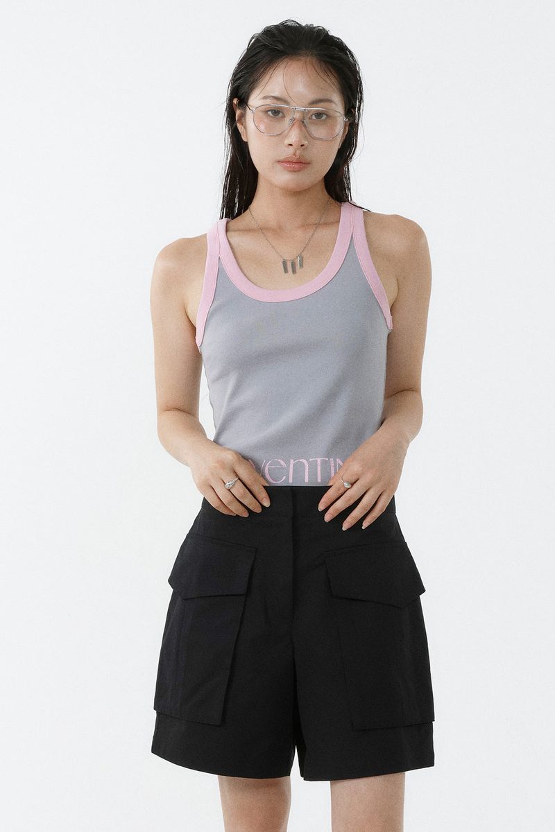 DEEP NECK SLEEVELESS TOP_GRAY PINK