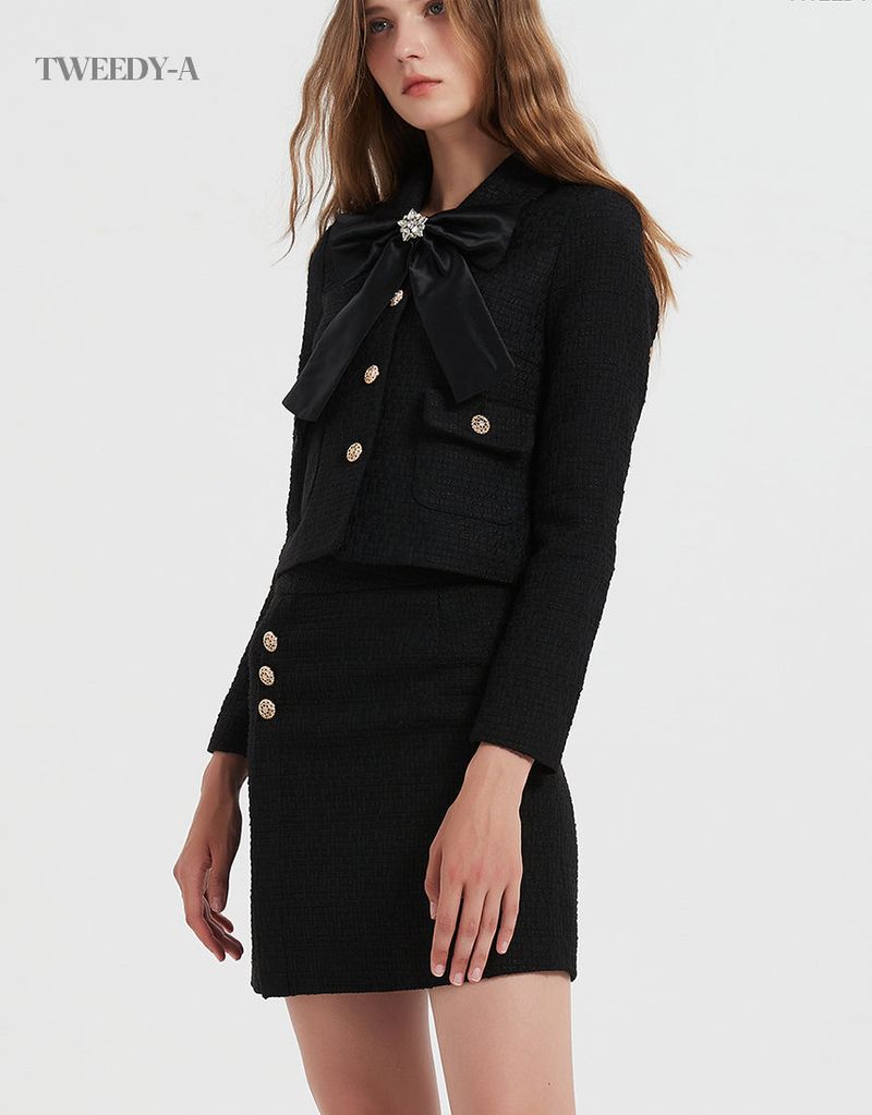 Basic Tweed Jacket - Skirt Two Piece BLACK