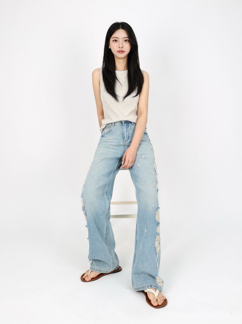 TEEN DESTROYED SLIM WIDE DENIM code 26231