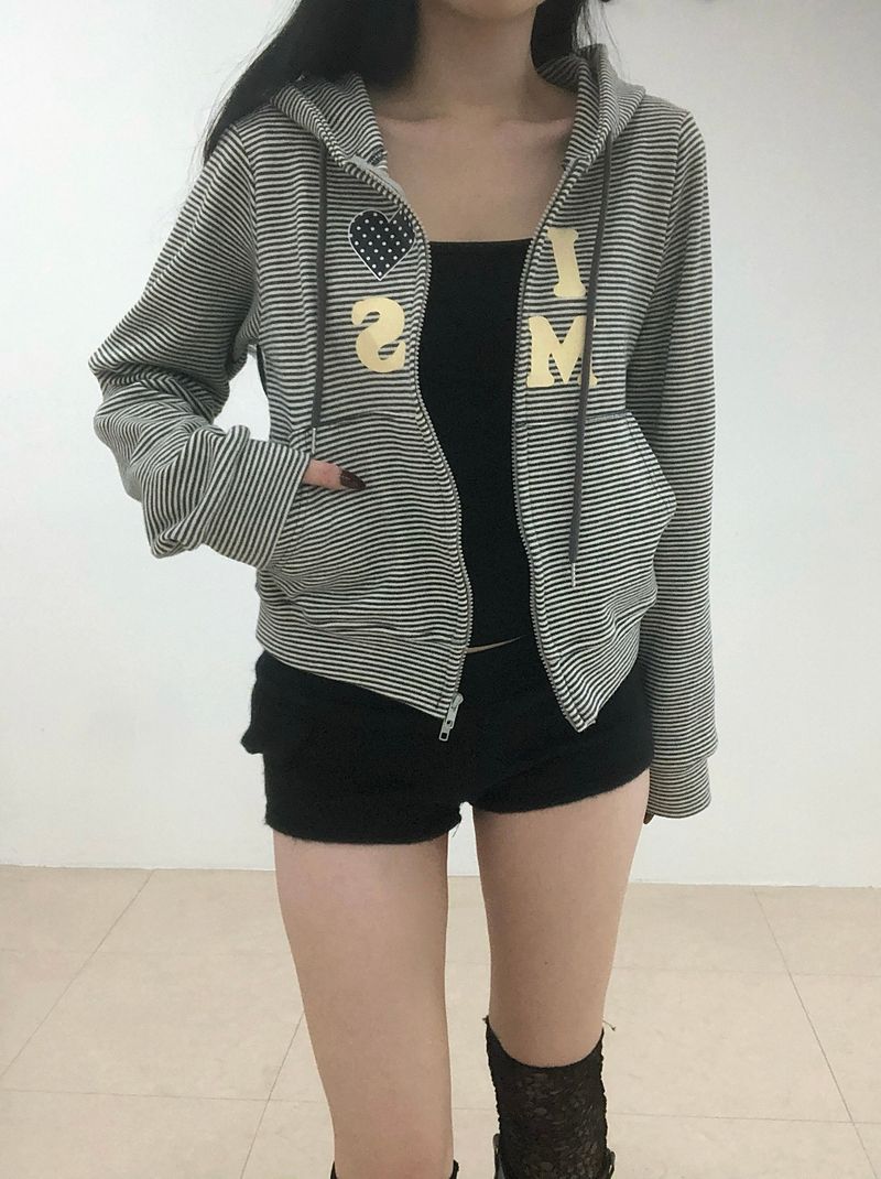 Heart Dot Stripe Hoodie Zip-up