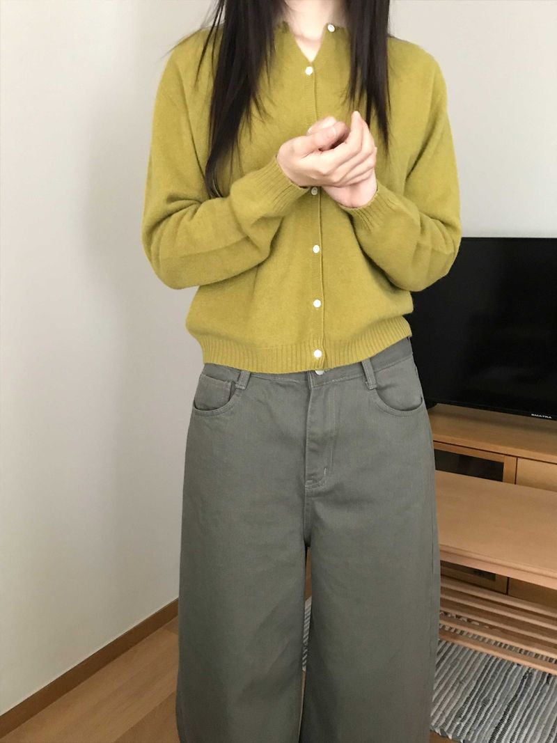 Whole garment Wool Cardigan